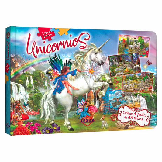 Libro para Niñas de Unicornios incluyendo 4 Rompecabezas de 48 piezas cada uno