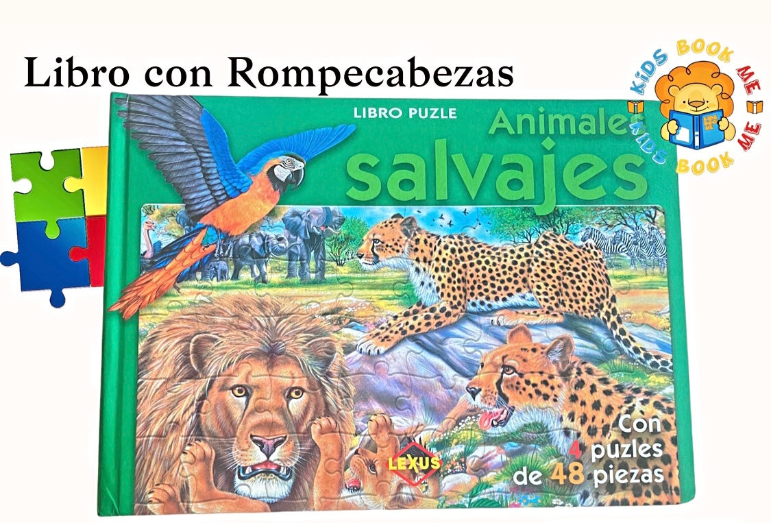 Libros de Animales Salvajes con Rompecabezas y Textos para Conocer mas los Animales