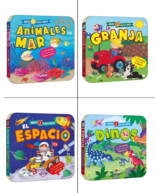 Colección de Abre y Descubre -Animales del Mar, El Espacio, Dinos y la Granja